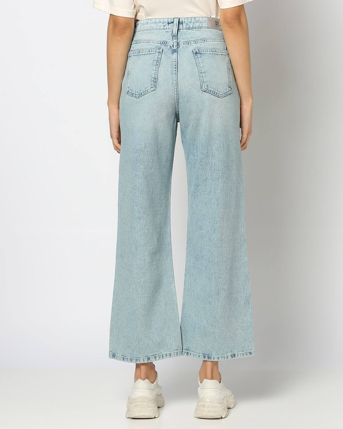 DNMX | Women Heavily Washed Wide-Leg High-Rise Jeans|2