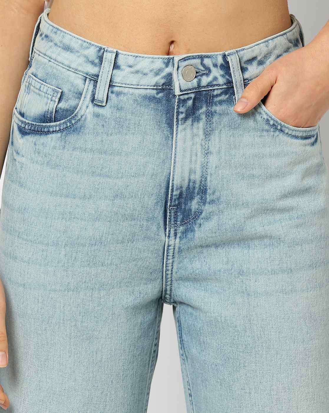 DNMX | Women Heavily Washed Wide-Leg High-Rise Jeans|3