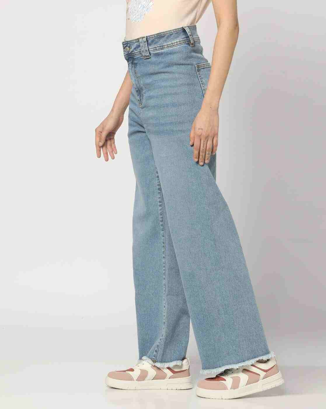 DNMX | Women Lightly Washed Wide-Leg Jeans|1