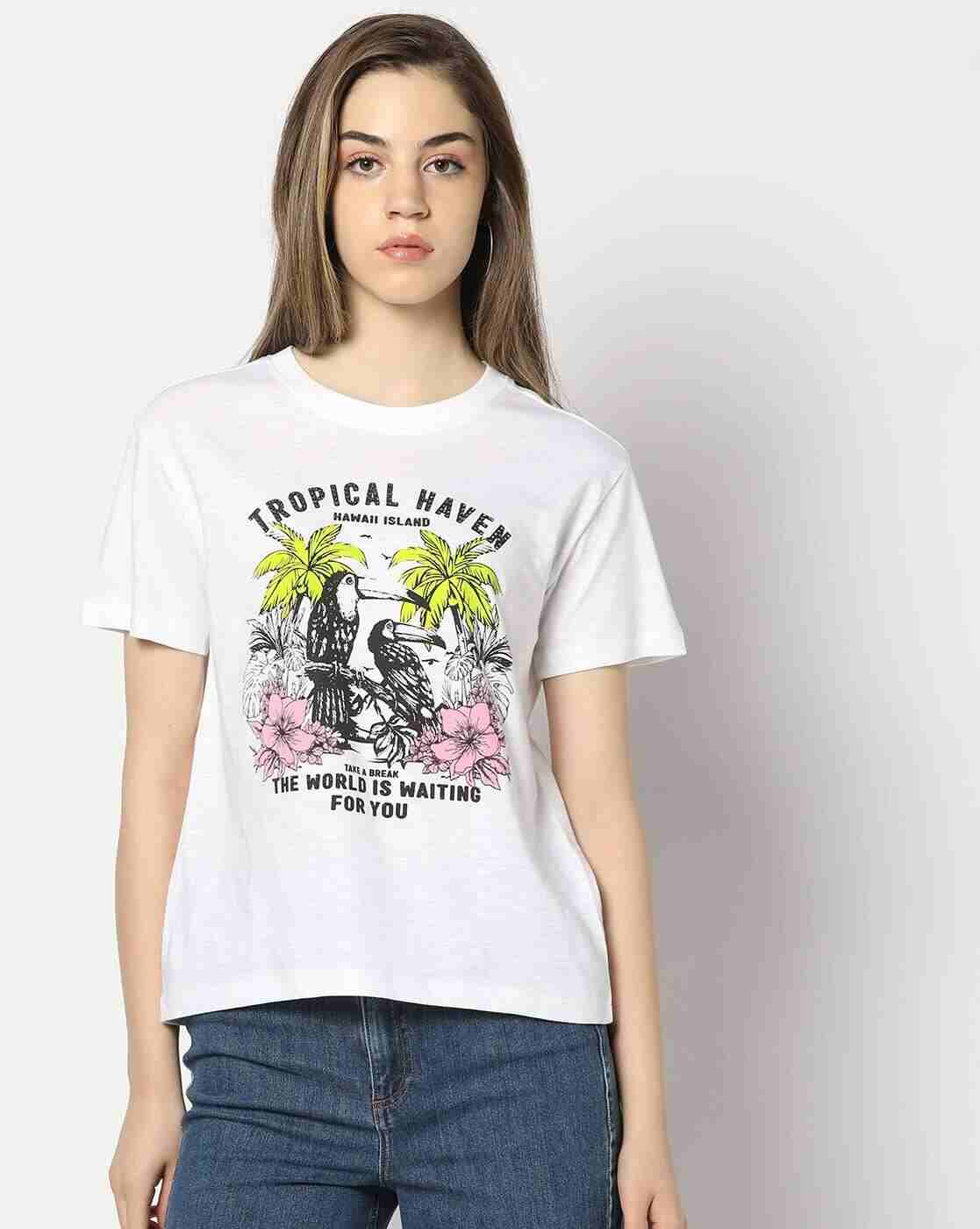 DNMX | Women Graphic Print Boxy Fit Crew-Neck T-Shirt|0