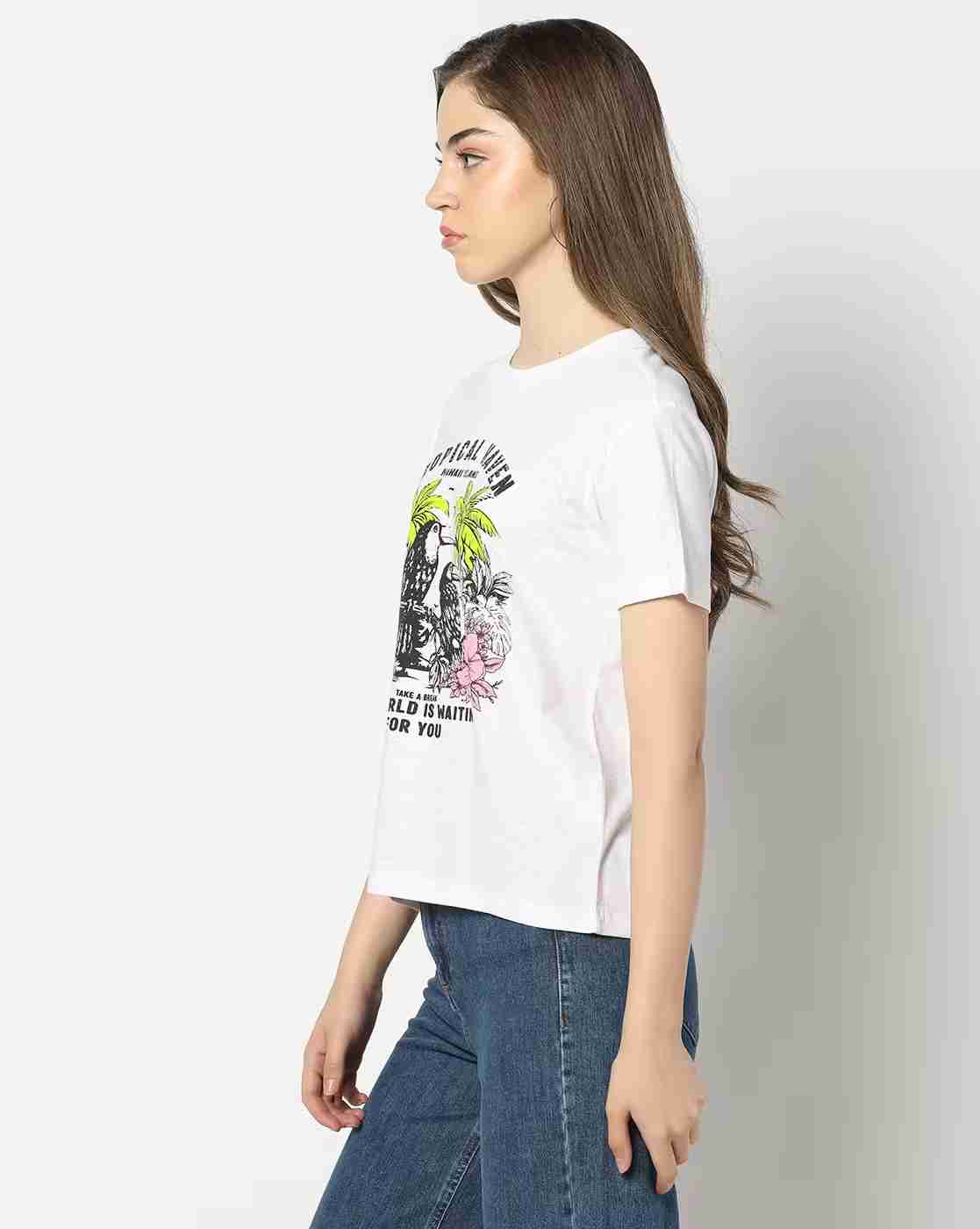 DNMX | Women Graphic Print Boxy Fit Crew-Neck T-Shirt|1