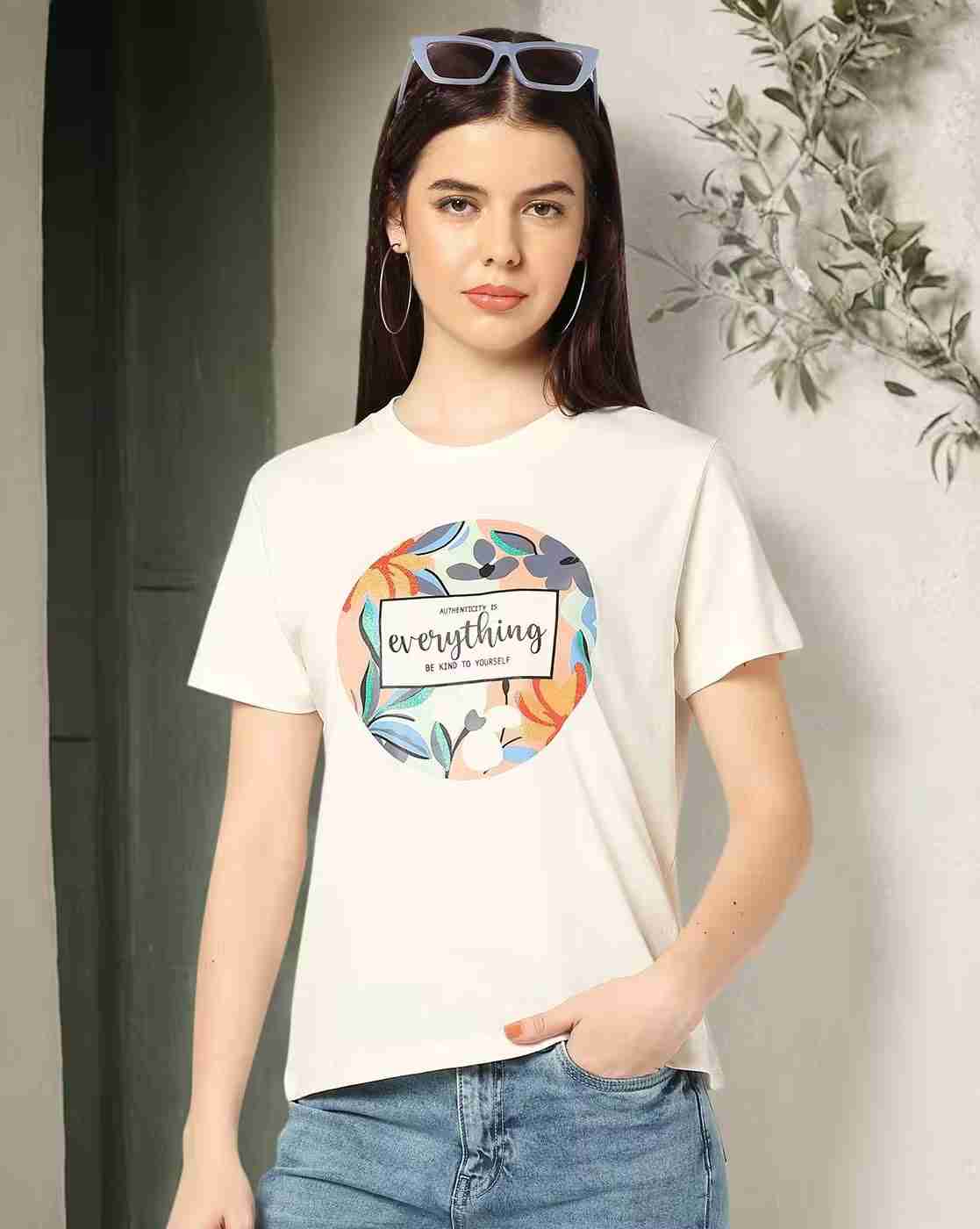 DNMX | Women Graphic Print Crew-Neck T-Shirt|0