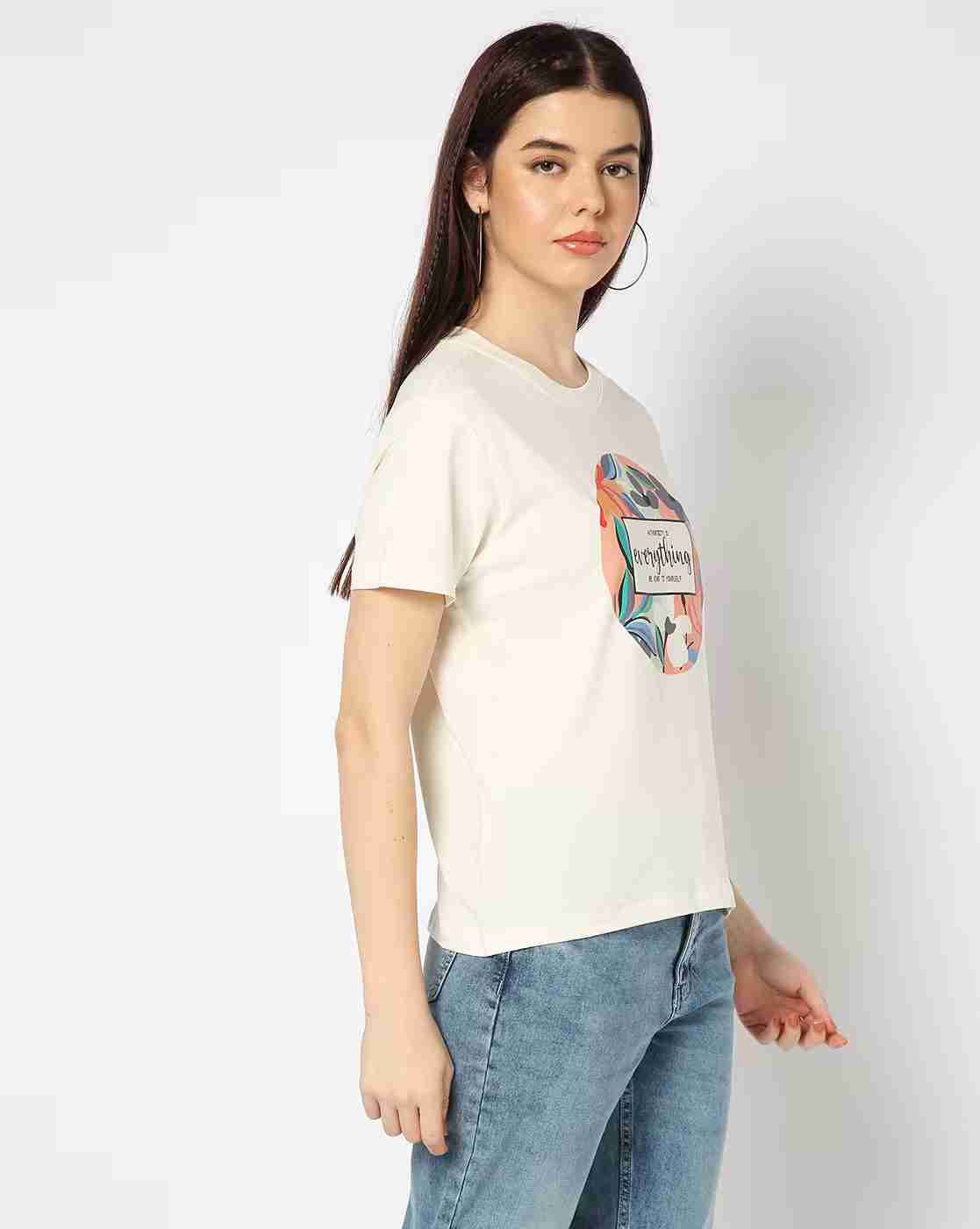 DNMX | Women Graphic Print Crew-Neck T-Shirt|1