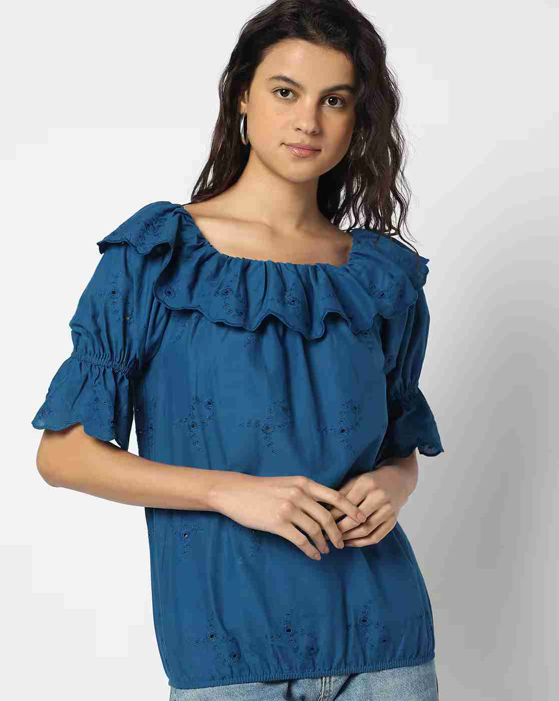 DNMX | Women Schiffli Embroidered Regular Fit Top|3