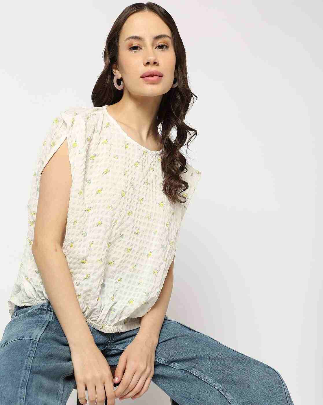 DNMX | Women Checked Regular Fit Top with Extended Sleeves|0