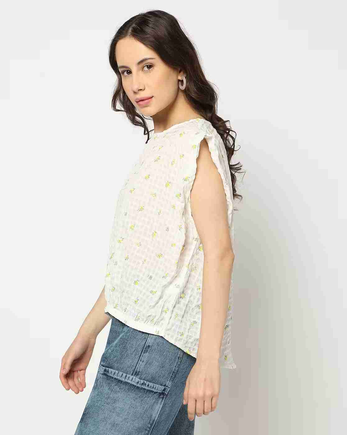 DNMX | Women Checked Regular Fit Top with Extended Sleeves|1