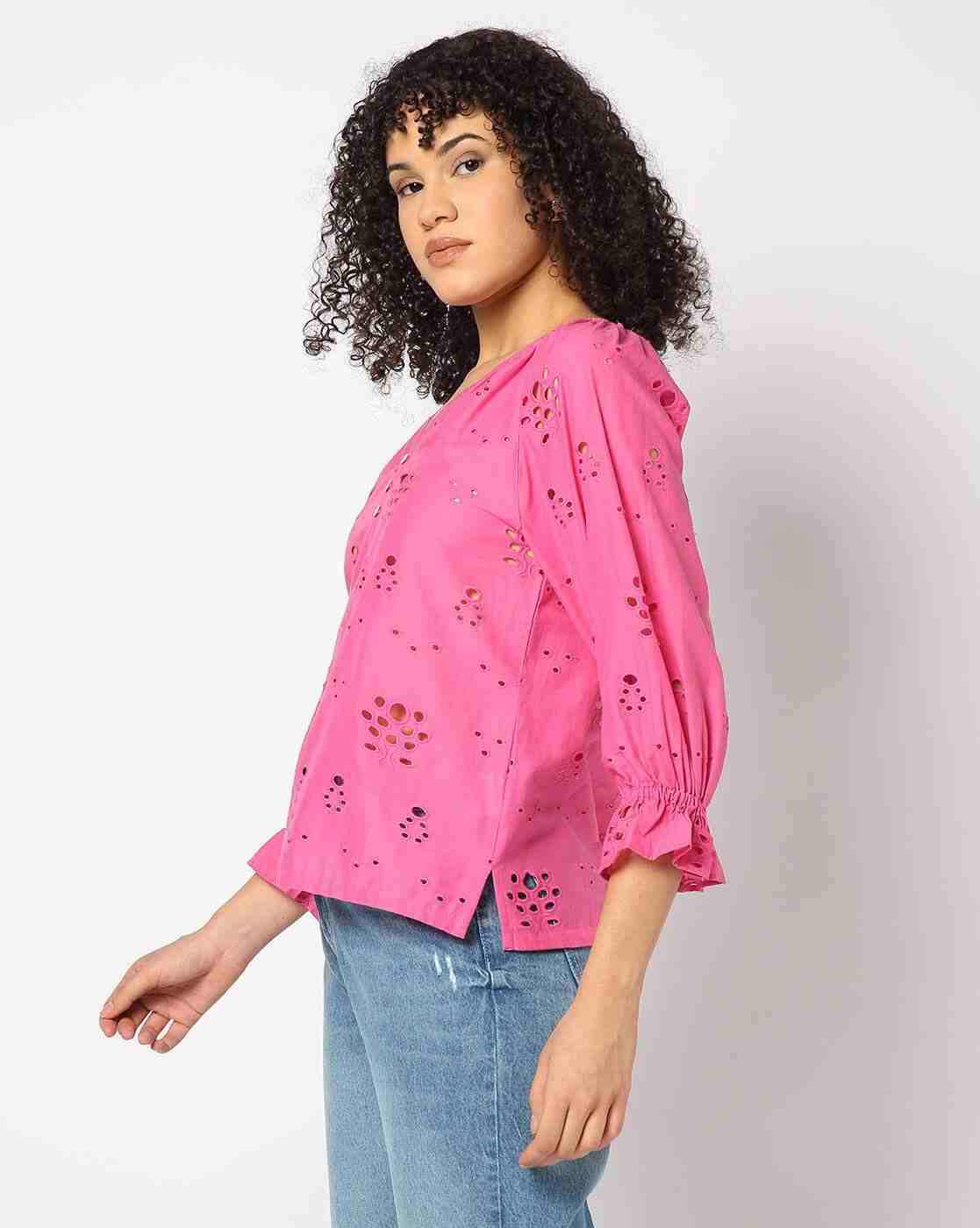 DNMX | Women Schiffli Embroidered Regular Fit Top|1