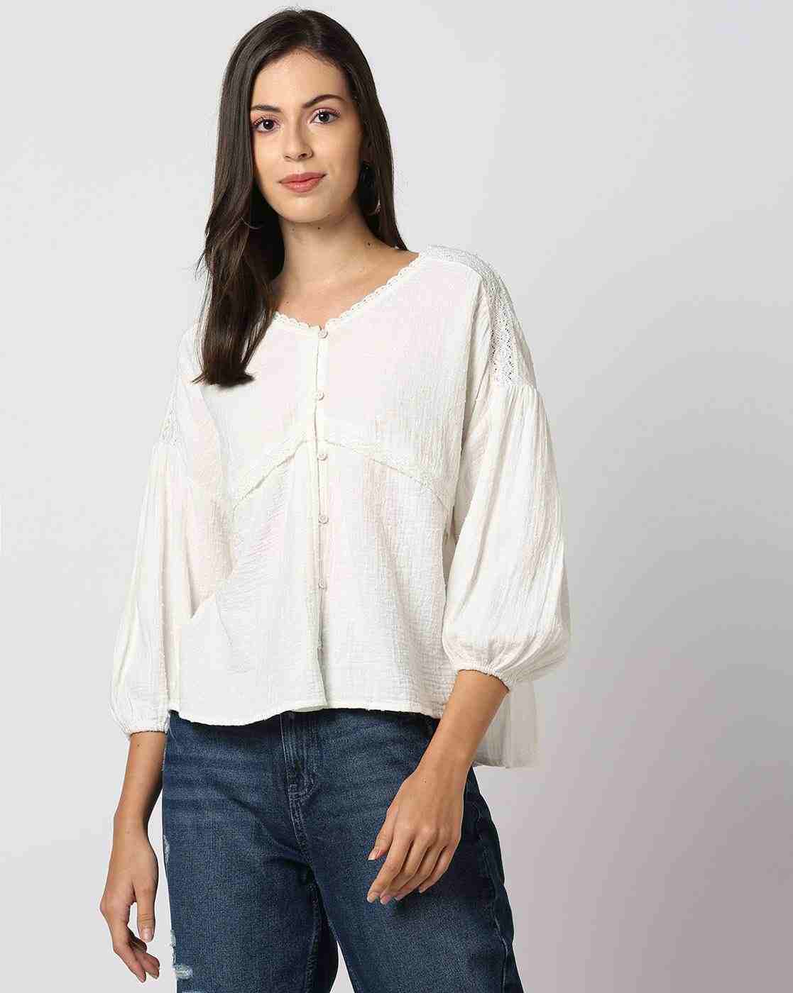 DNMX | Women Swiss-Dot Regular Fit Top|0