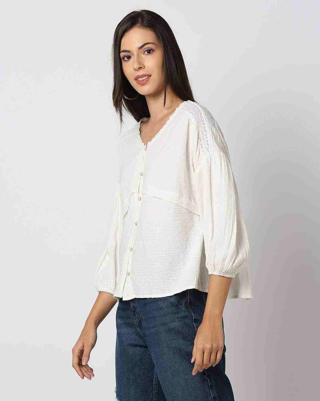 DNMX | Women Swiss-Dot Regular Fit Top|1