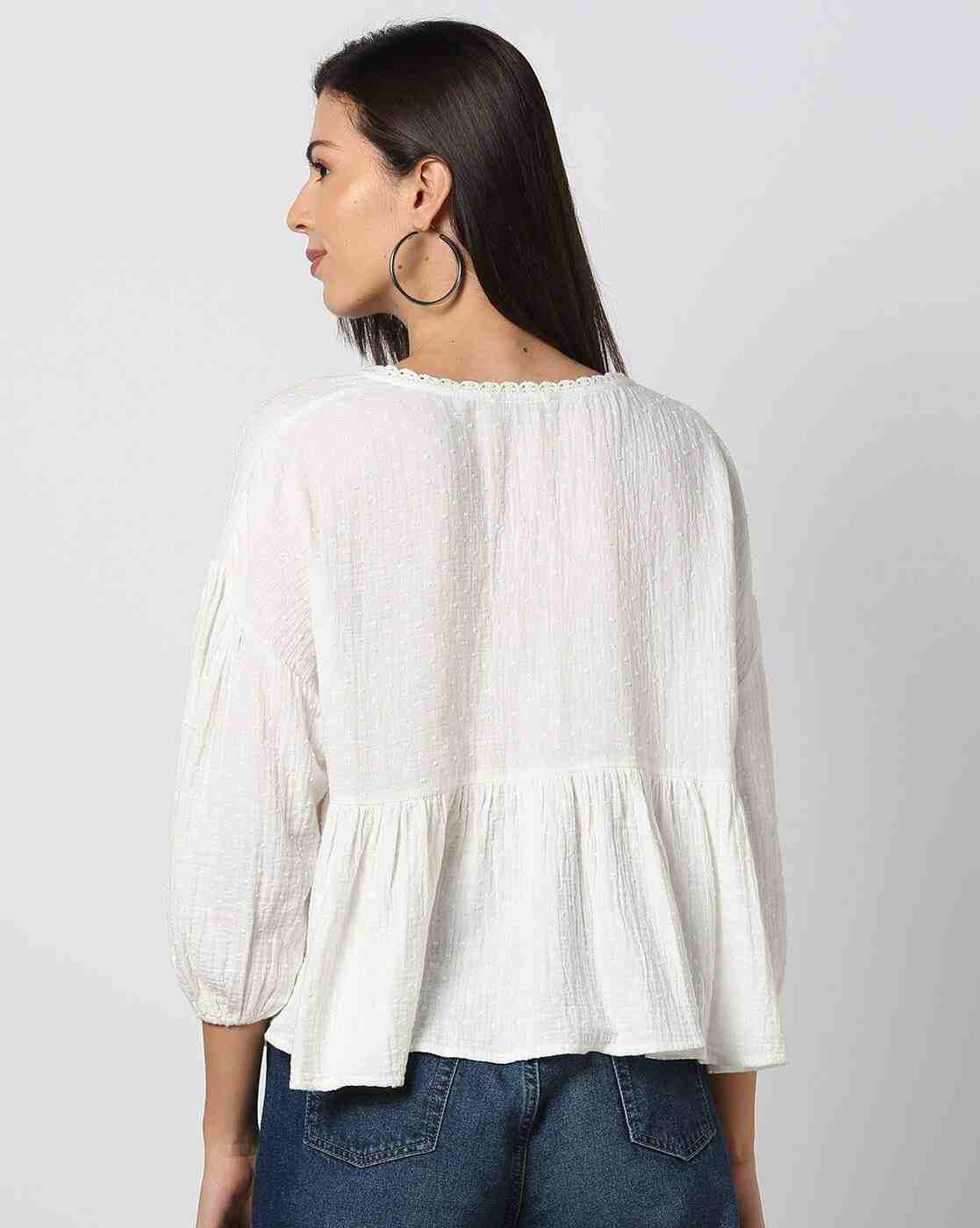 DNMX | Women Swiss-Dot Regular Fit Top|2