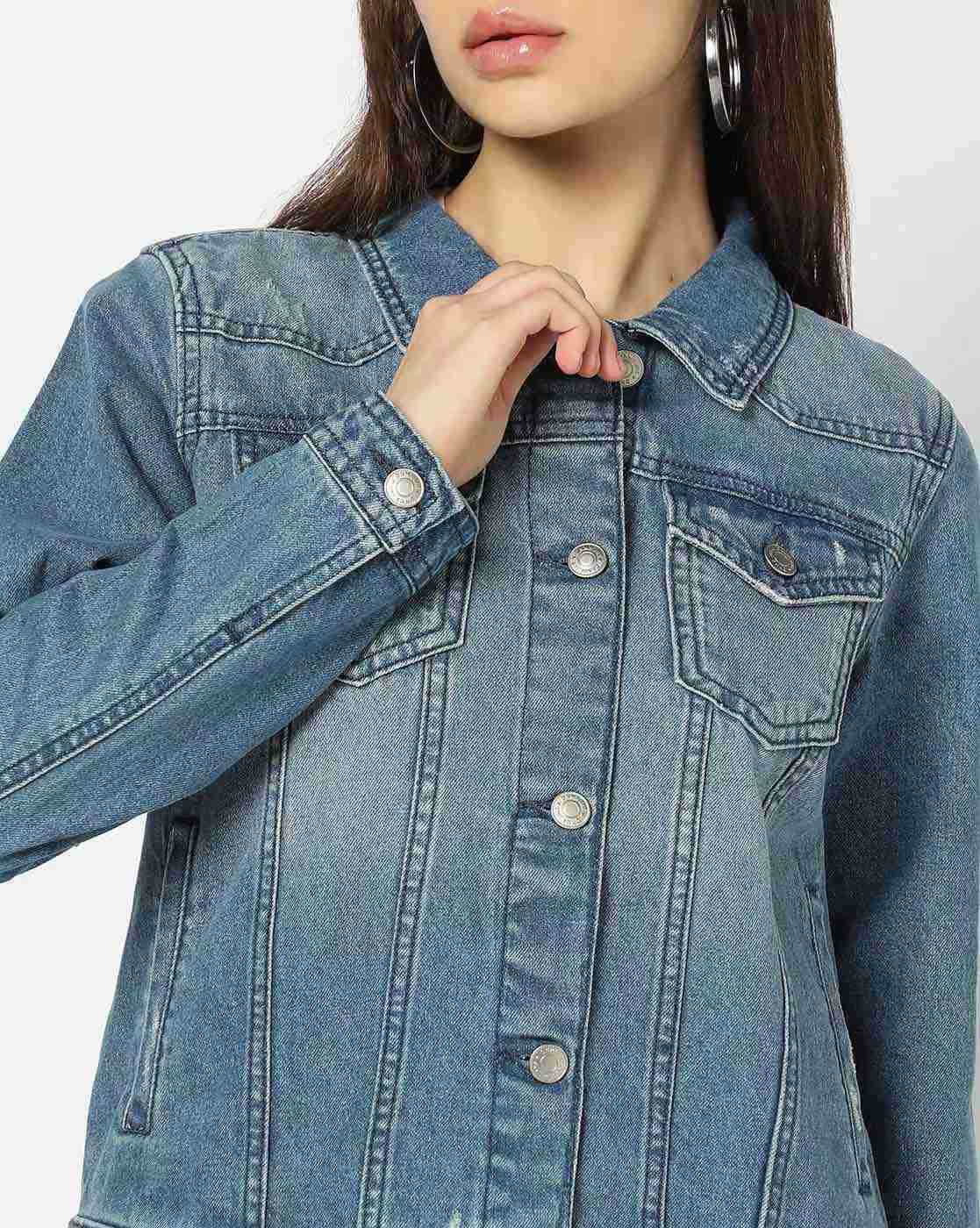 DNMX | Women Lightly Washed Relaxed Fit Denim Jacket|3
