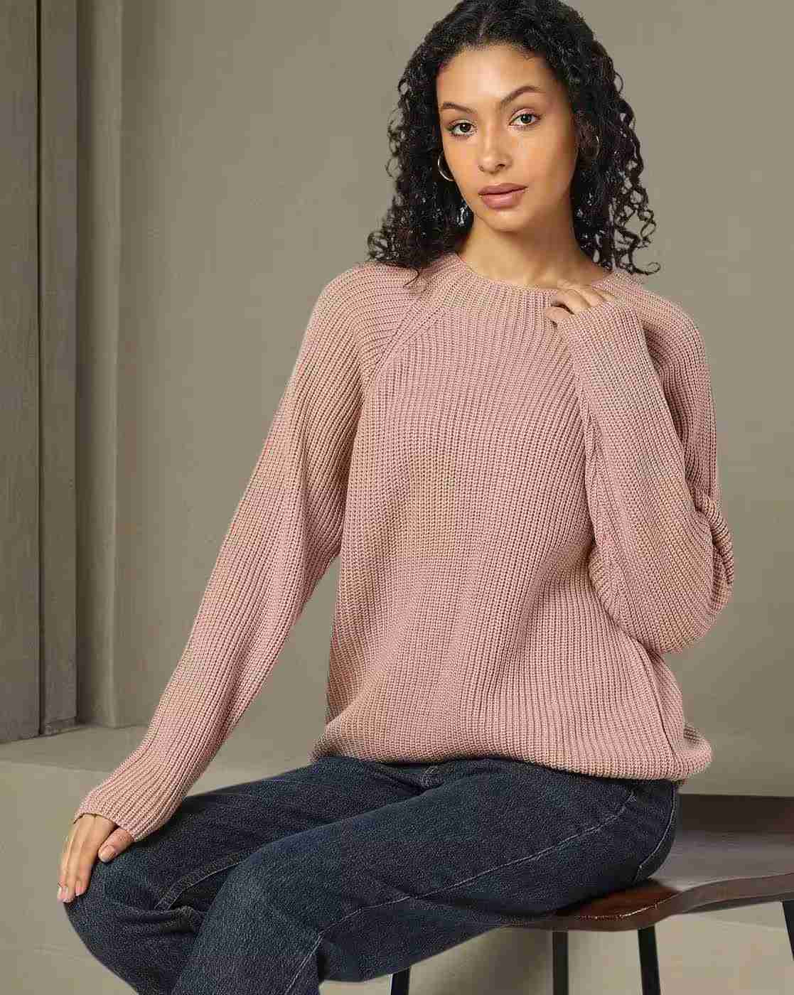 DNMX | Women Ribbed Regular Fit Pullover|0