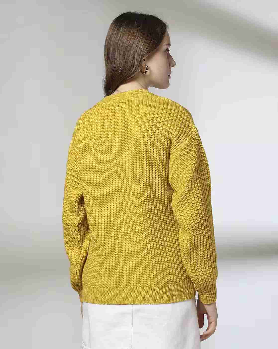 DNMX | Women Ribbed Regular Fit Pullover with Tie-Up|2