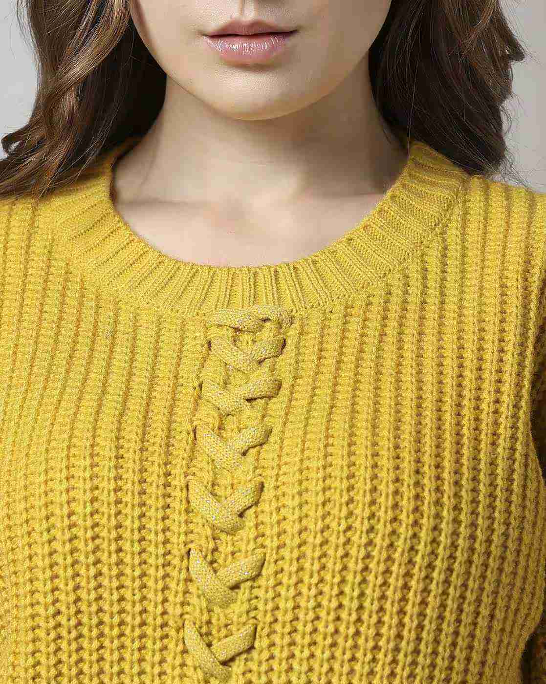 DNMX | Women Ribbed Regular Fit Pullover with Tie-Up|3