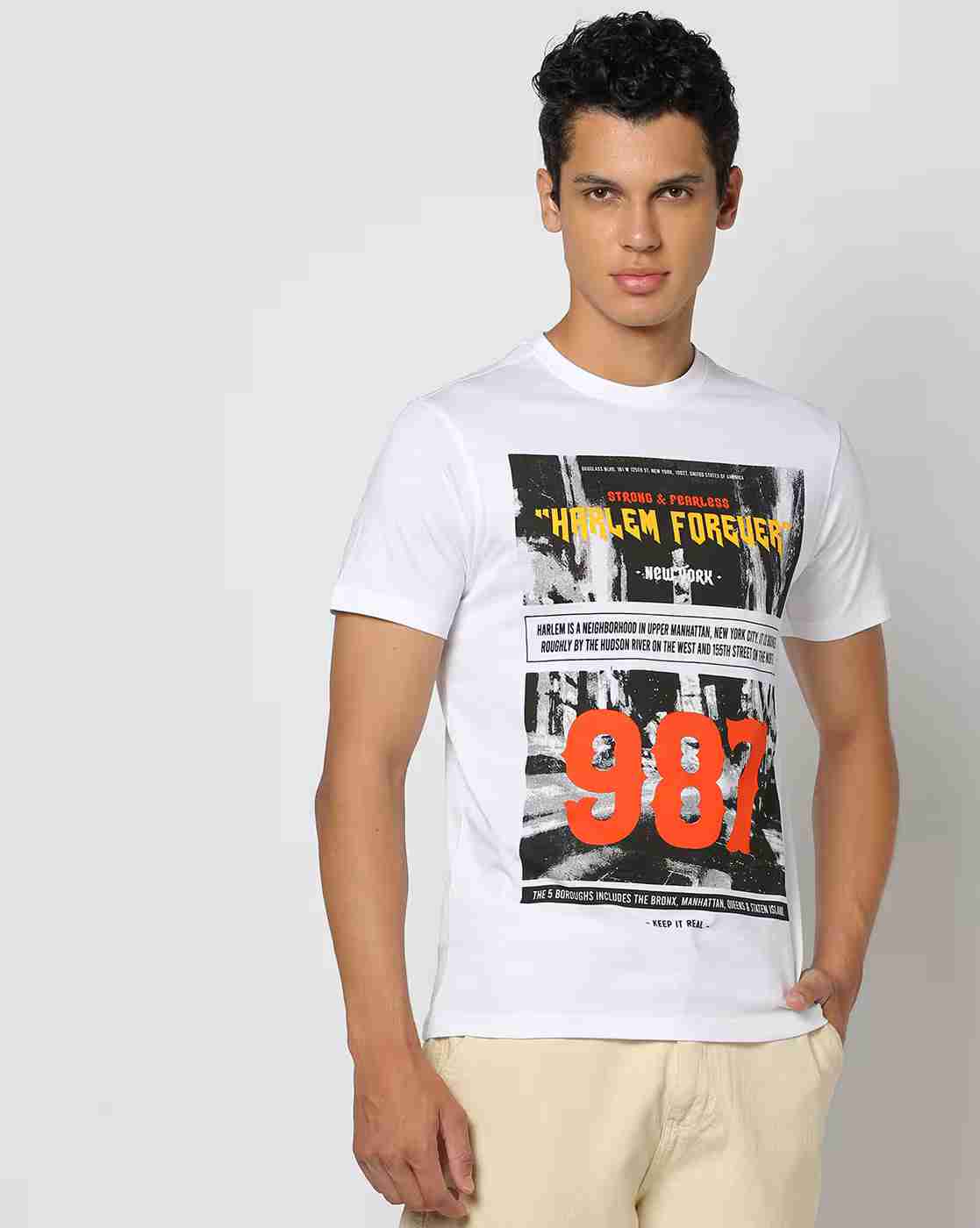 DNMX | Men Graphic Print Slim Fit Cotton Crew-Neck T-Shirt|1