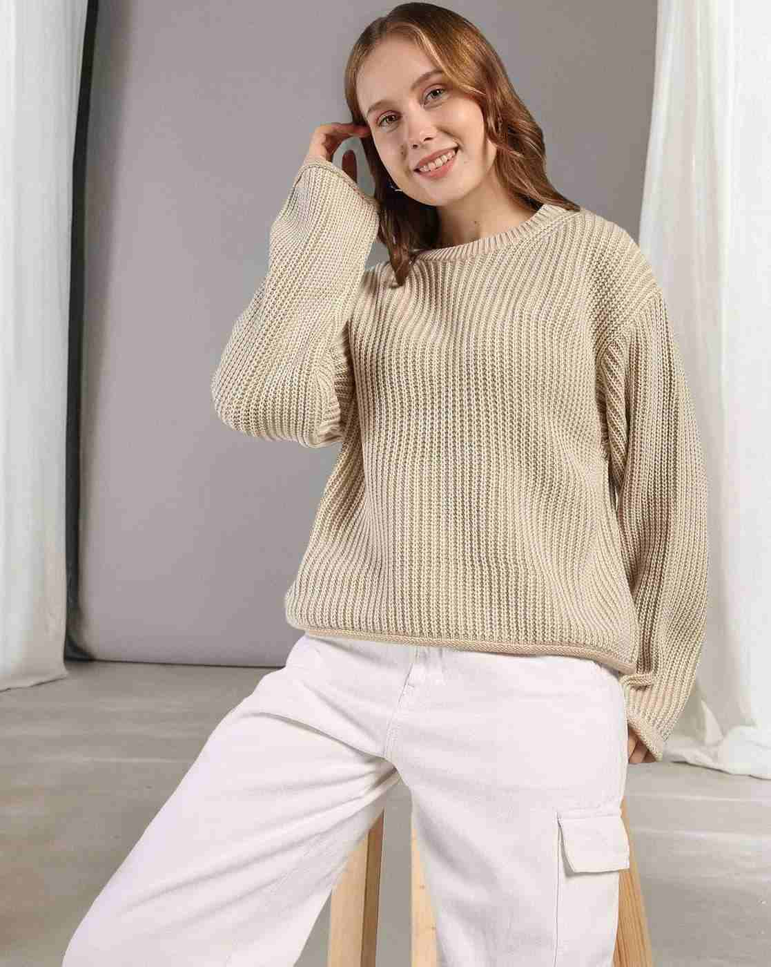 DNMX | Women Ribbed Regular Fit Round-Neck Pullover|0