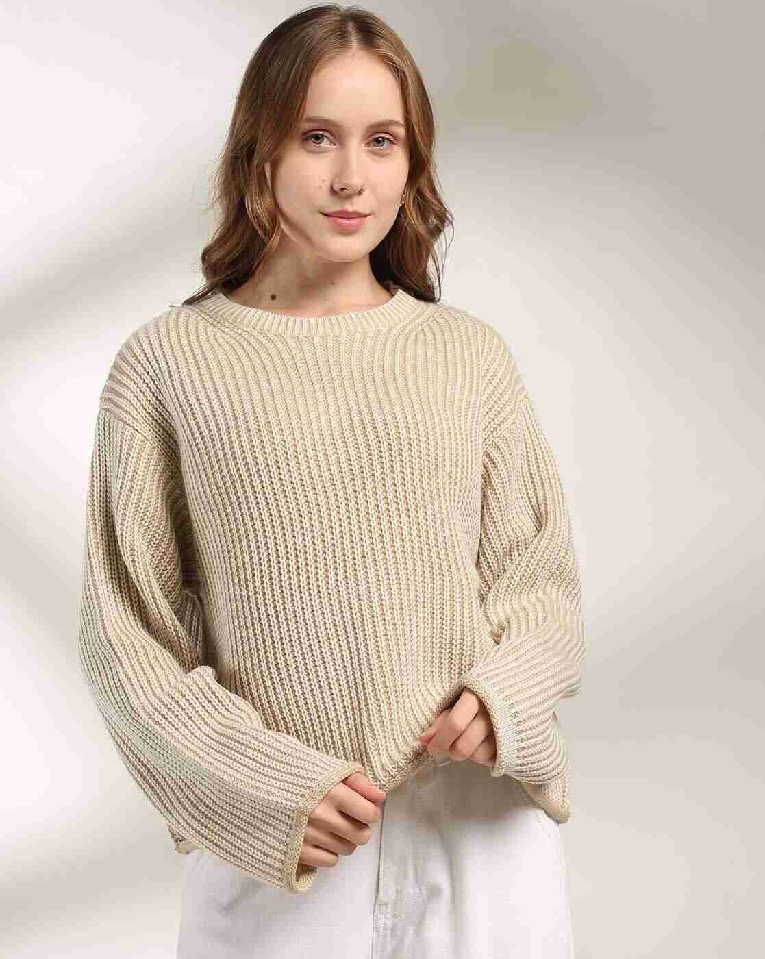 DNMX | Women Ribbed Regular Fit Round-Neck Pullover|1