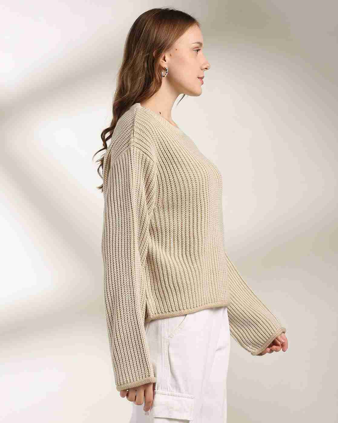 DNMX | Women Ribbed Regular Fit Round-Neck Pullover|2