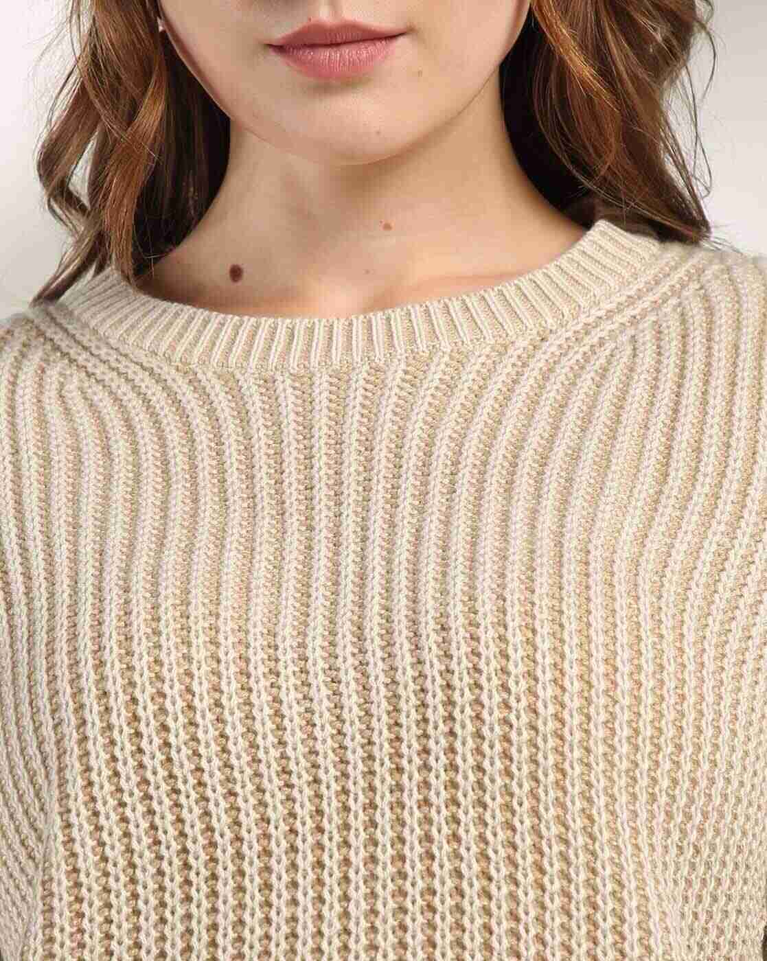 DNMX | Women Ribbed Regular Fit Round-Neck Pullover|4