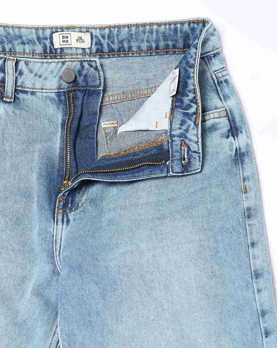 DNMX | Women Heavily Washed Distressed Straight Fit Mid-Rise Jeans|4