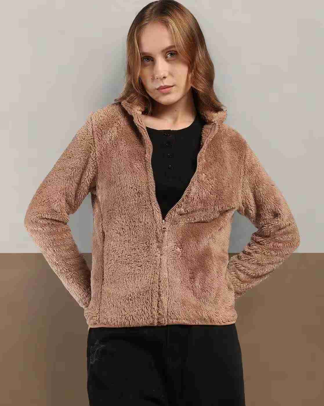 Women Regular Fit Zip-Front Faux-Fur Jacket
