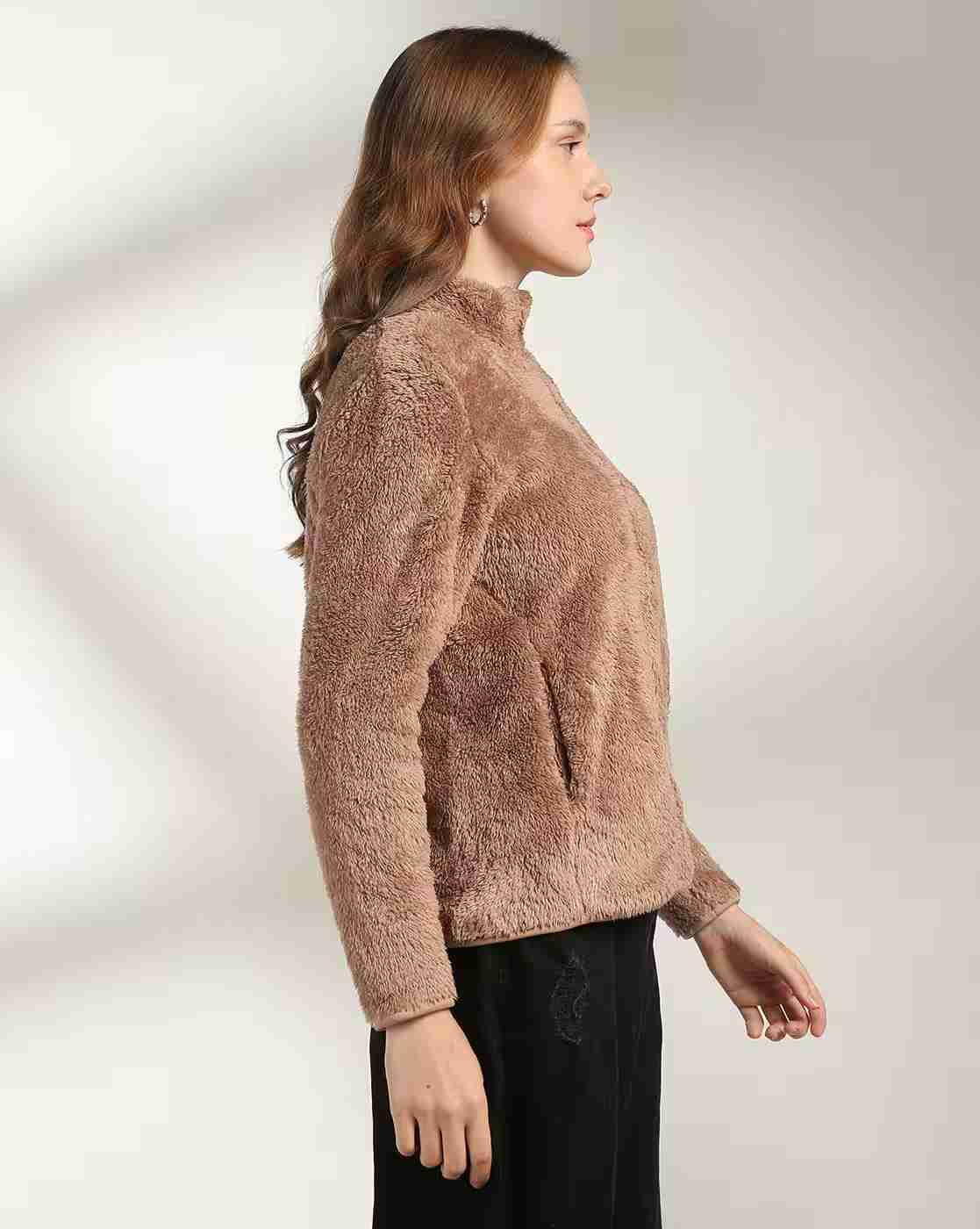 DNMX | Women Regular Fit Zip-Front Faux-Fur Jacket|2