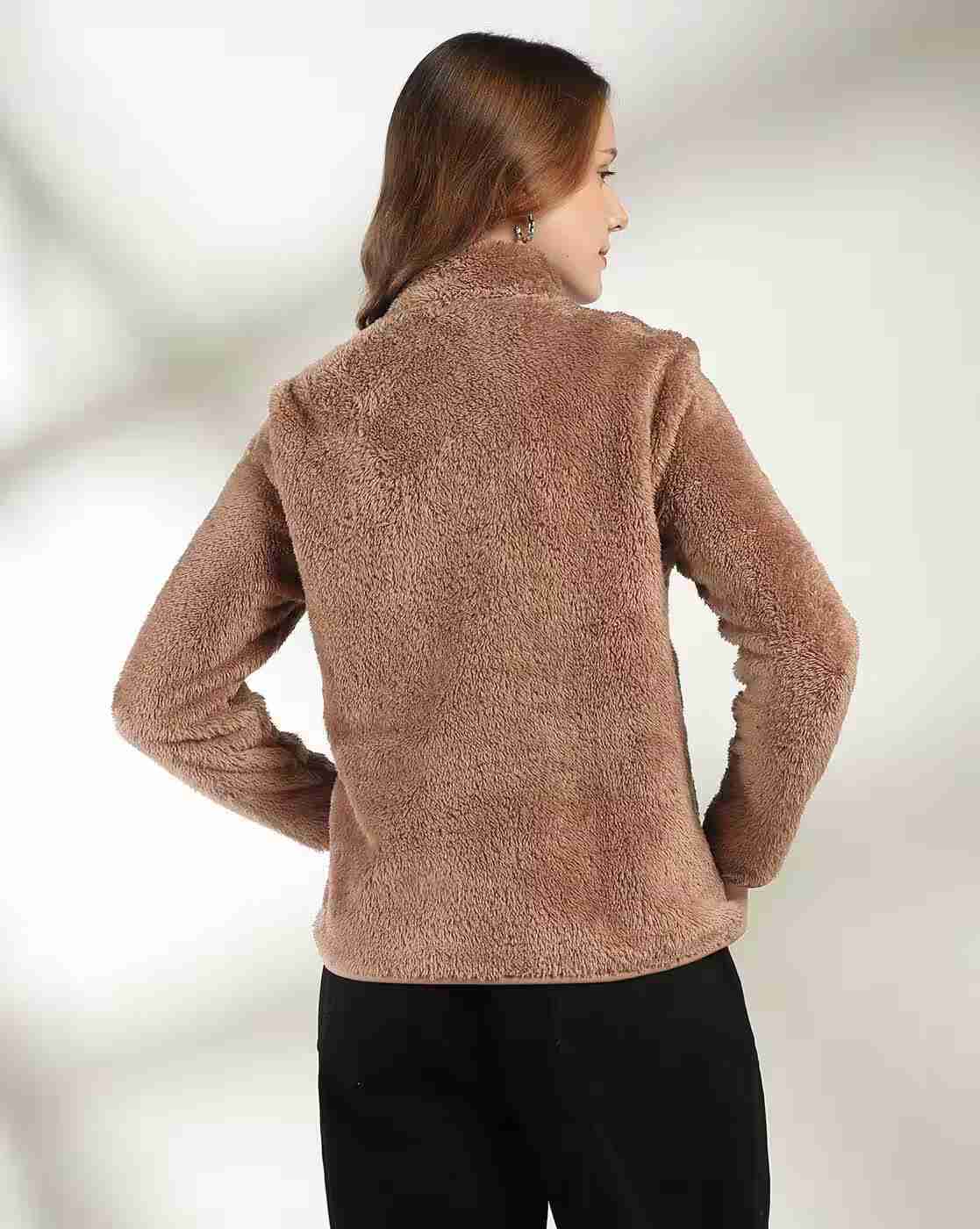 DNMX | Women Regular Fit Zip-Front Faux-Fur Jacket|3