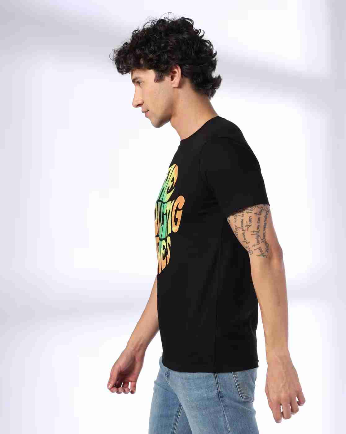 DNMX | Men Typographic Print Slim Fit Crew-Neck T-Shirt|1