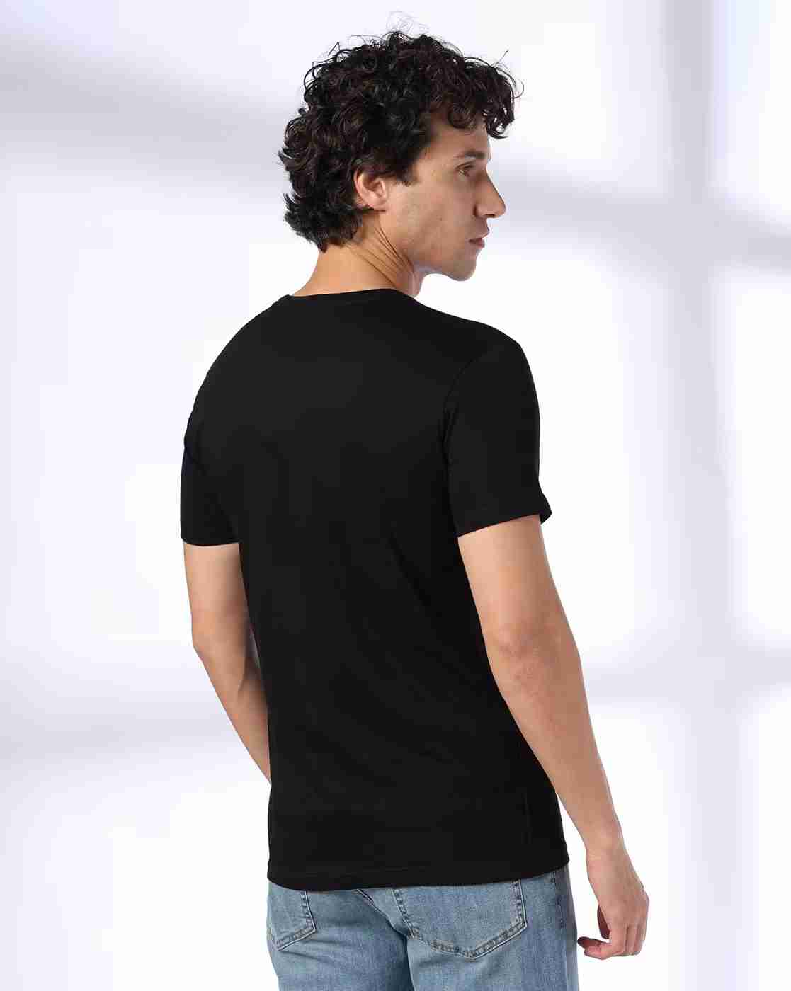 DNMX | Men Typographic Print Slim Fit Crew-Neck T-Shirt|2
