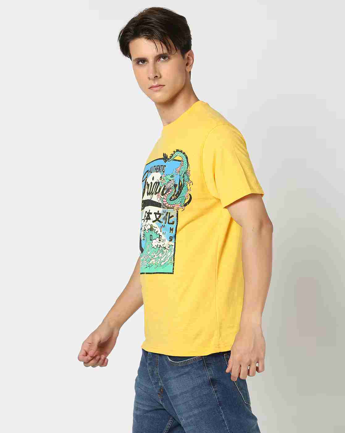 DNMX | Men Graphic Print Slim Fit Crew-Neck T-Shirt|1