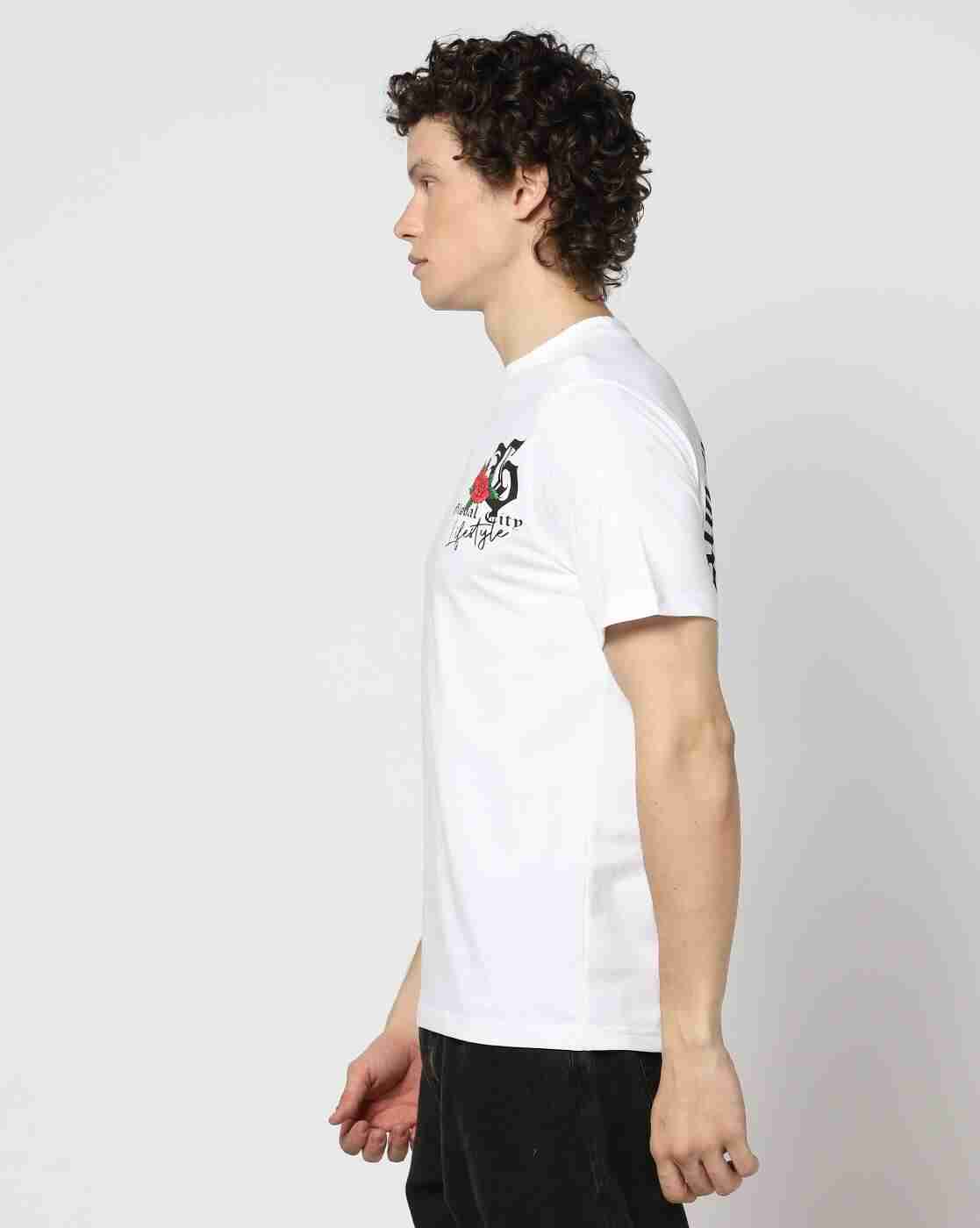 DNMX | Men Typographic Print Regular Fit Crew-Neck T-Shirt|1