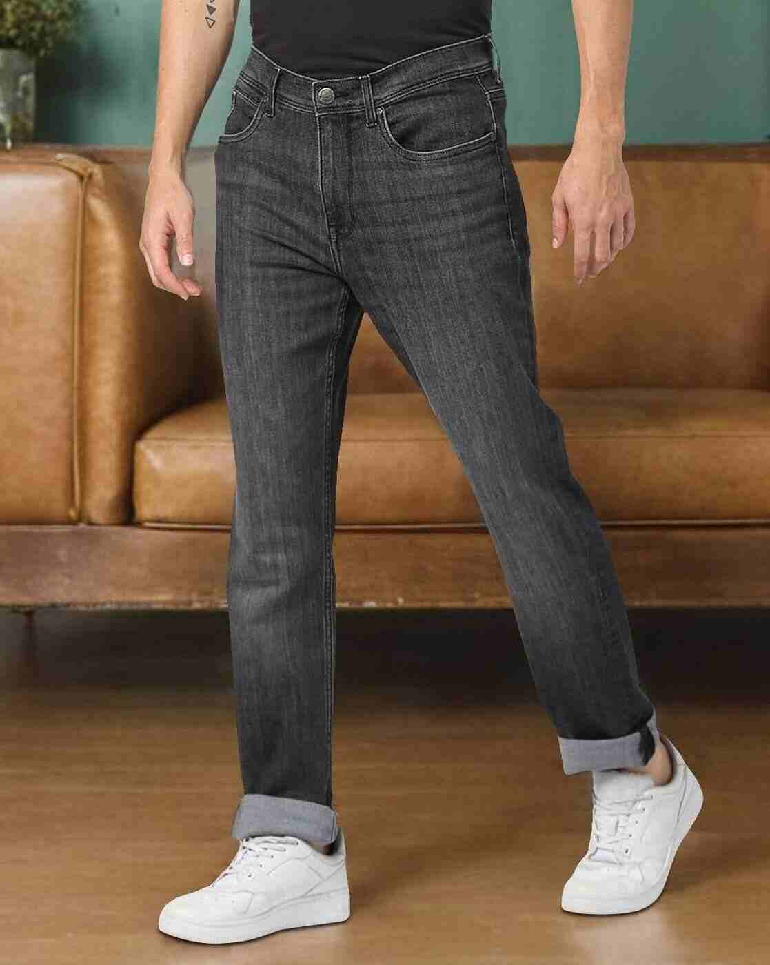DNMX | Men Lightly Washed Straight Mid-Rise Jeans|0