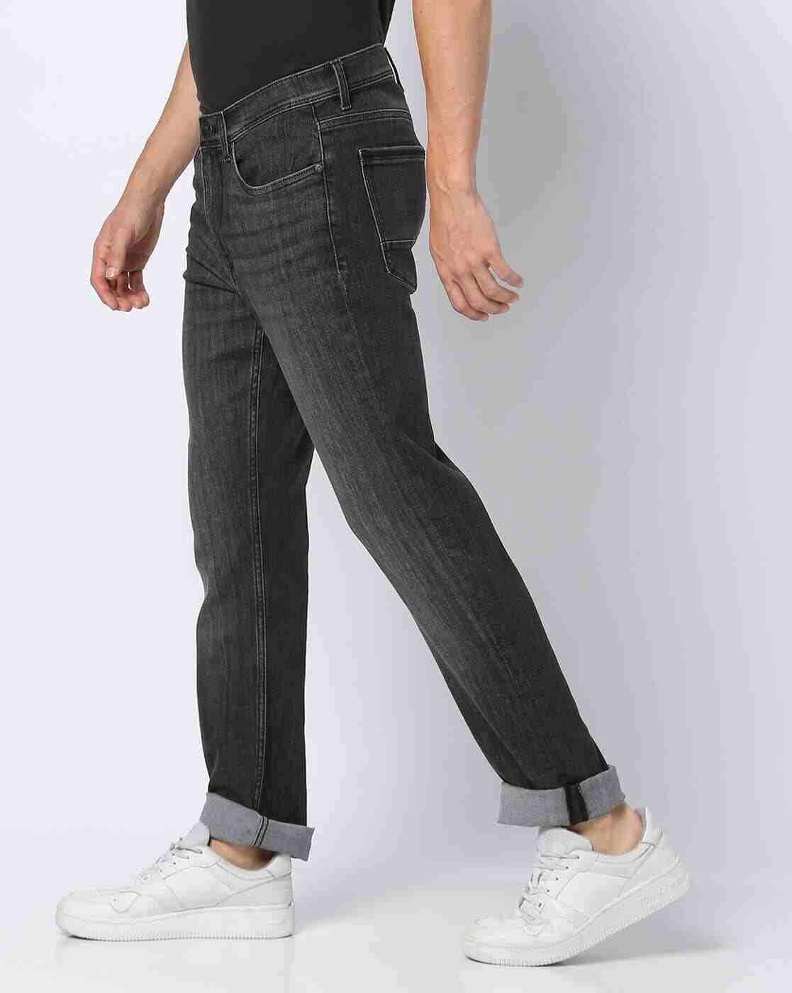 DNMX | Men Lightly Washed Straight Mid-Rise Jeans|1