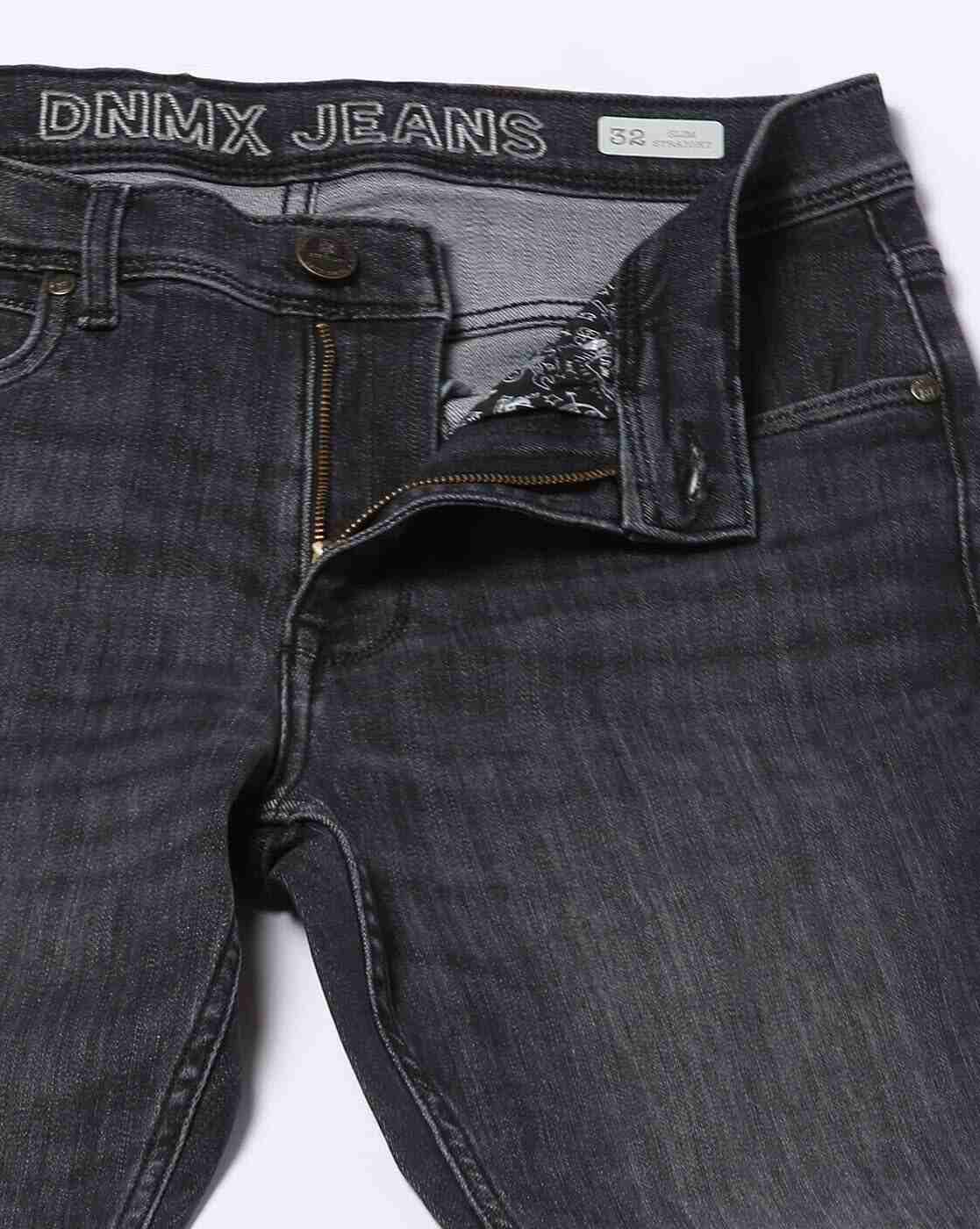 DNMX | Men Lightly Washed Straight Mid-Rise Jeans|4