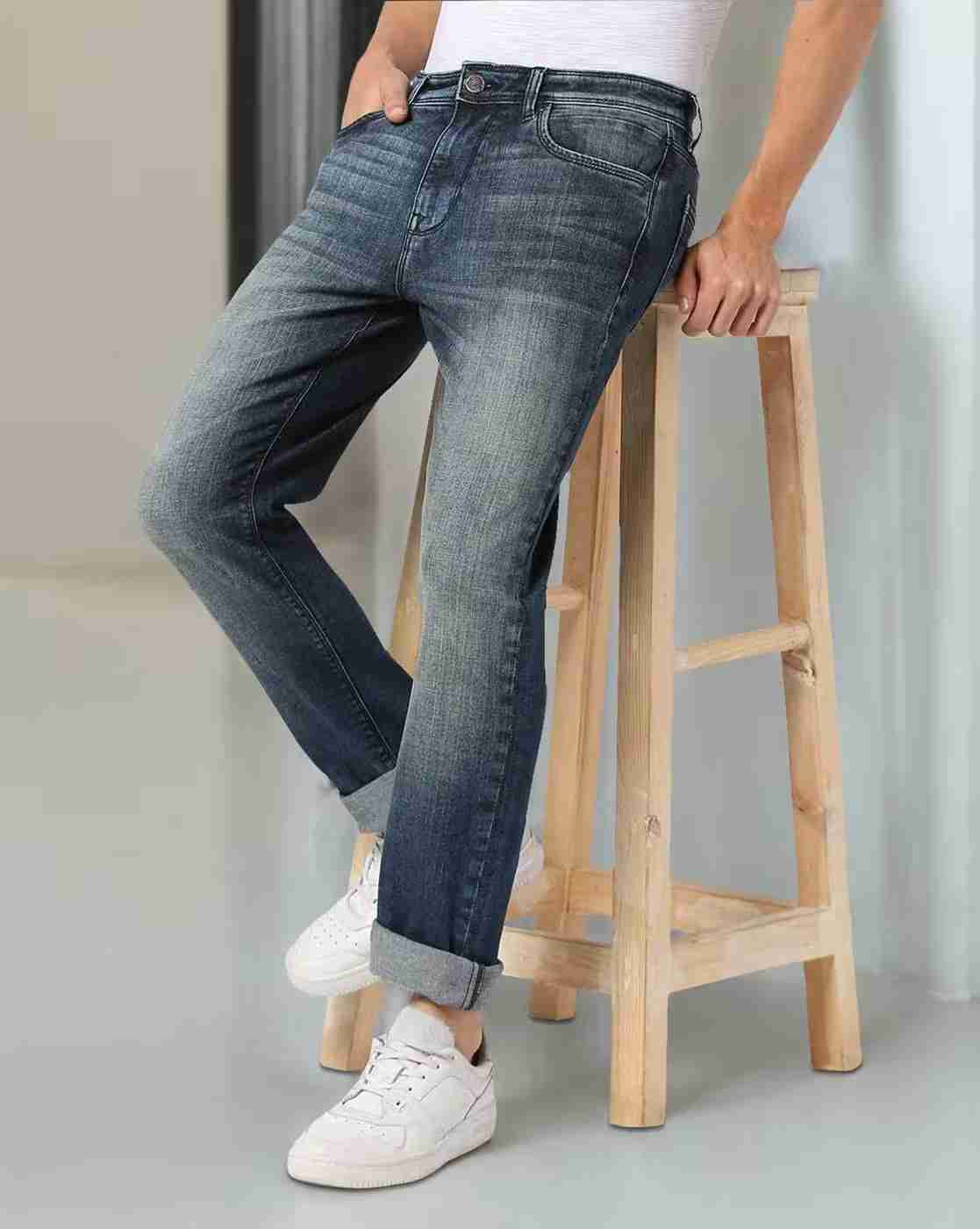 DNMX | Men Heavily Washed Straight Jeans|0