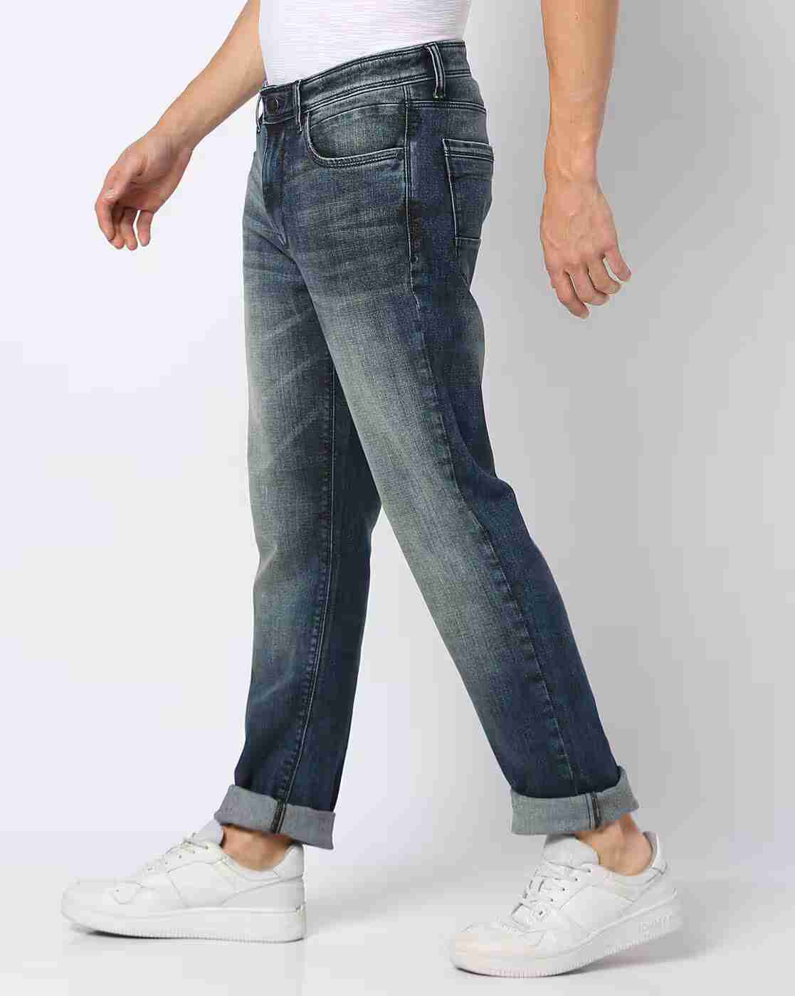DNMX | Men Heavily Washed Straight Jeans|1
