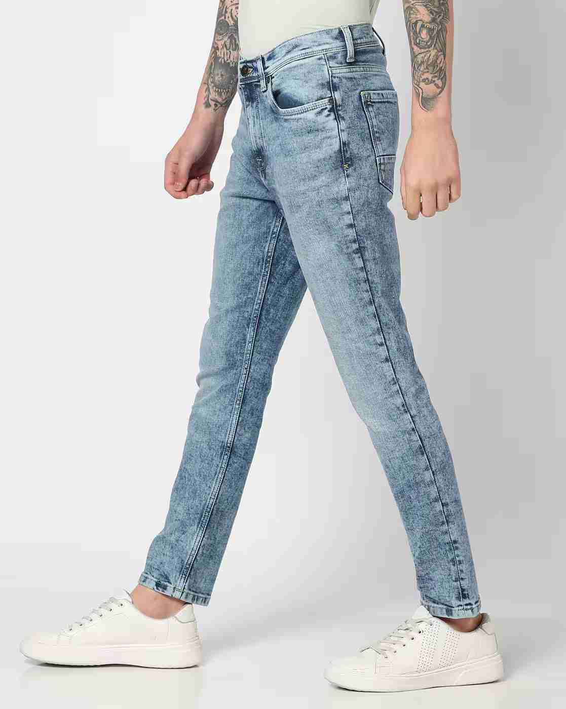DNMX | Men Heavily Washed Straight Jeans|1