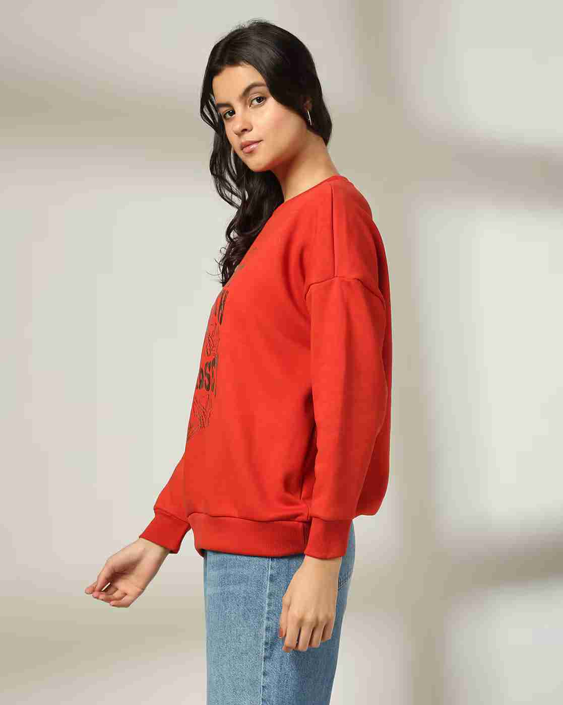 DNMX | Women Typographic Print Oversized Sweatshirt|1