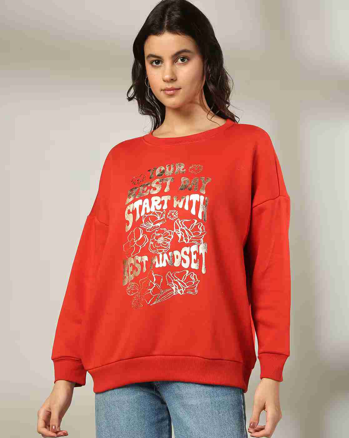 DNMX | Women Typographic Print Oversized Sweatshirt|3