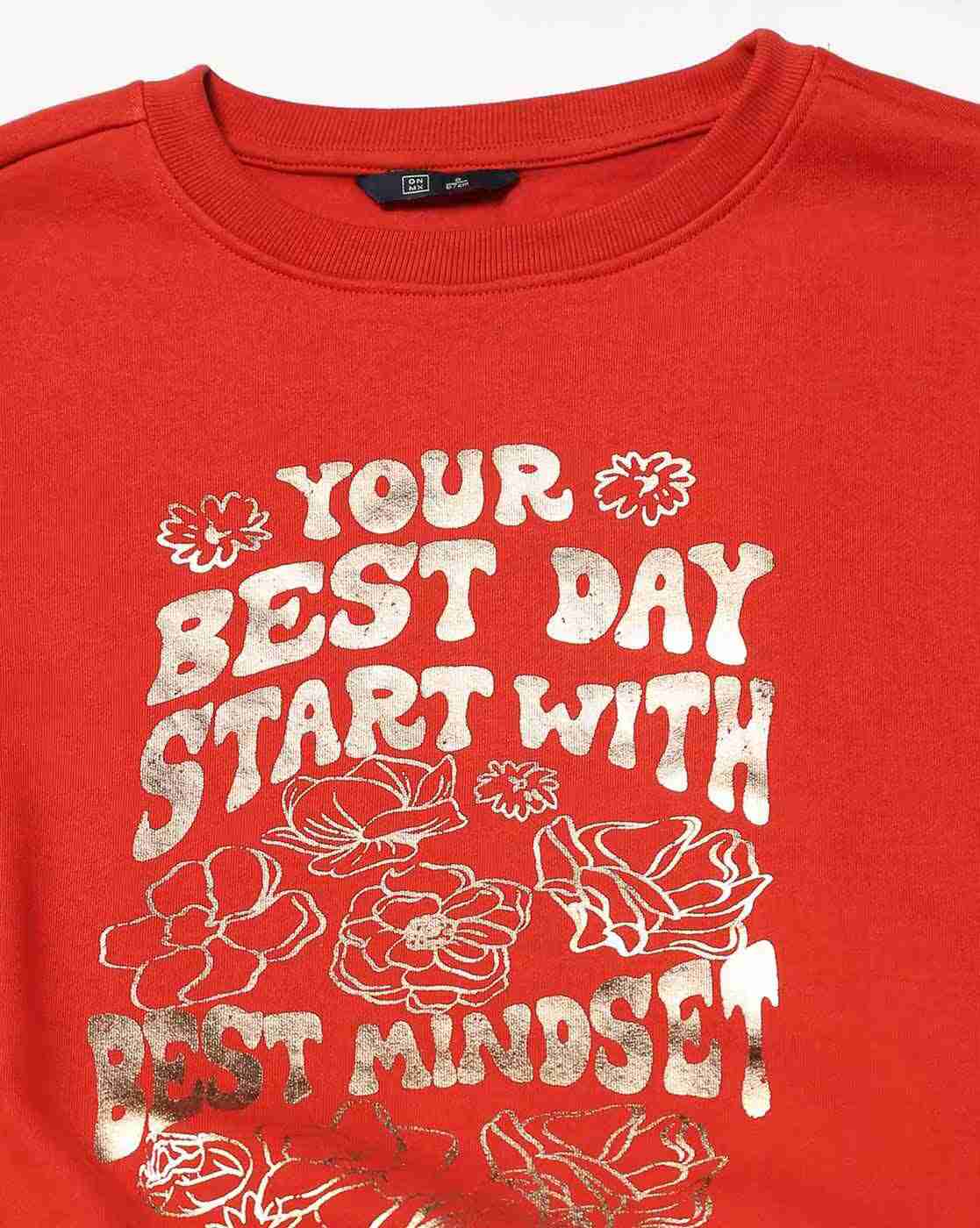 DNMX | Women Typographic Print Oversized Sweatshirt|5