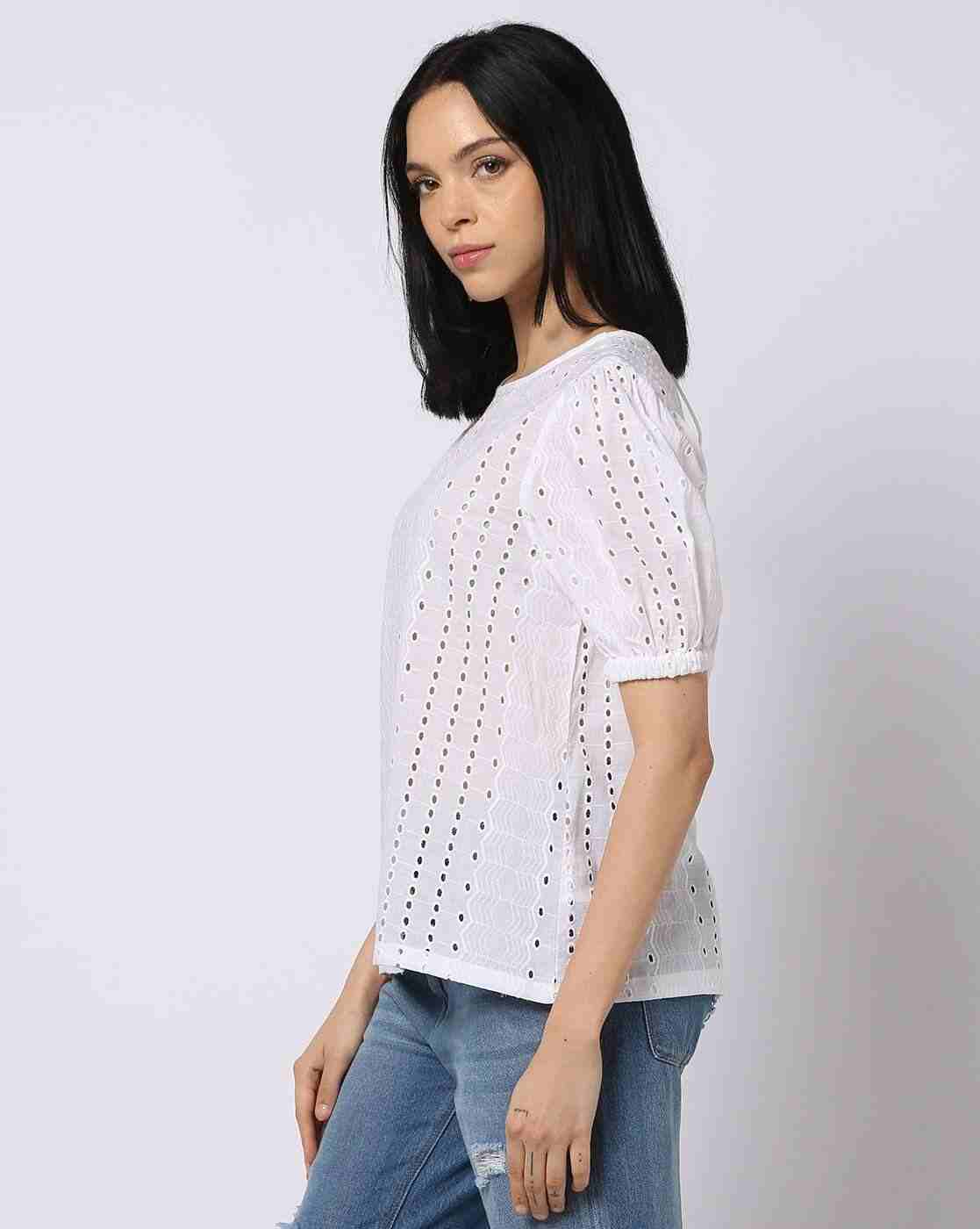 DNMX | Women Schiffli Embroidered Top|1