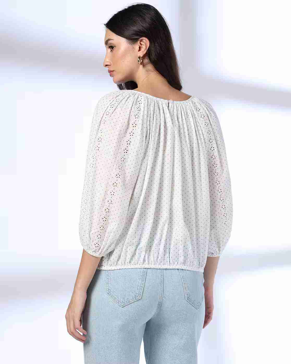 DNMX | Women Schiffli Embroidered Relaxed Fit Cotton Top|2