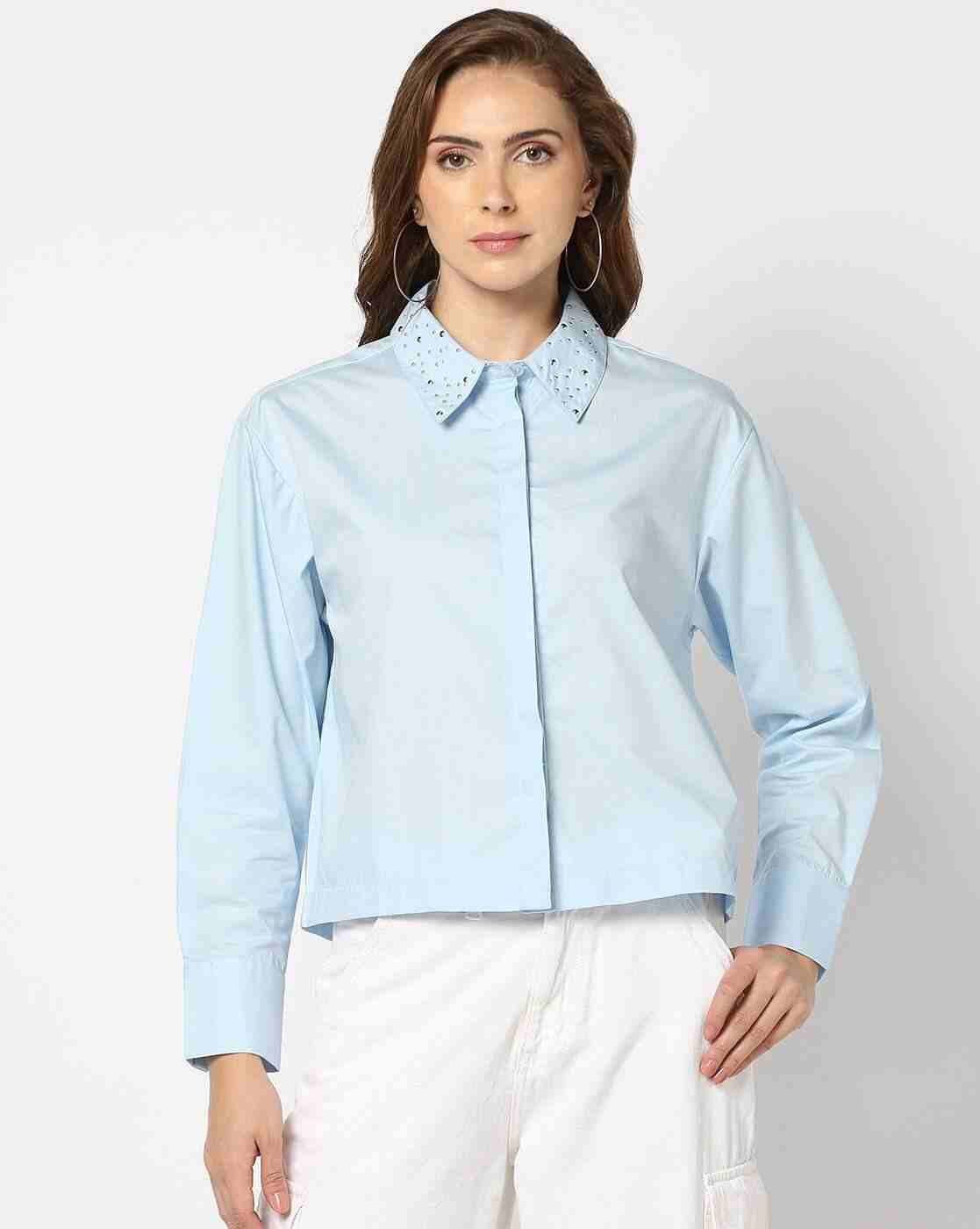 DNMX | Women Regular Fit Shirt with Embellished Collar|0