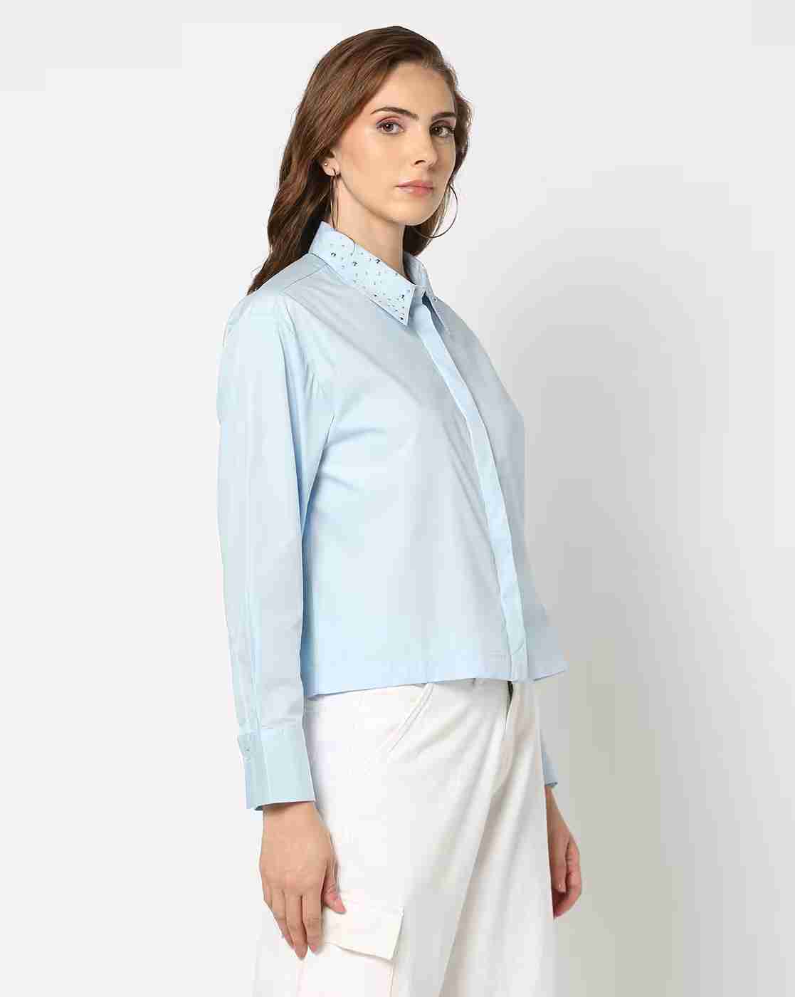 DNMX | Women Regular Fit Shirt with Embellished Collar|1