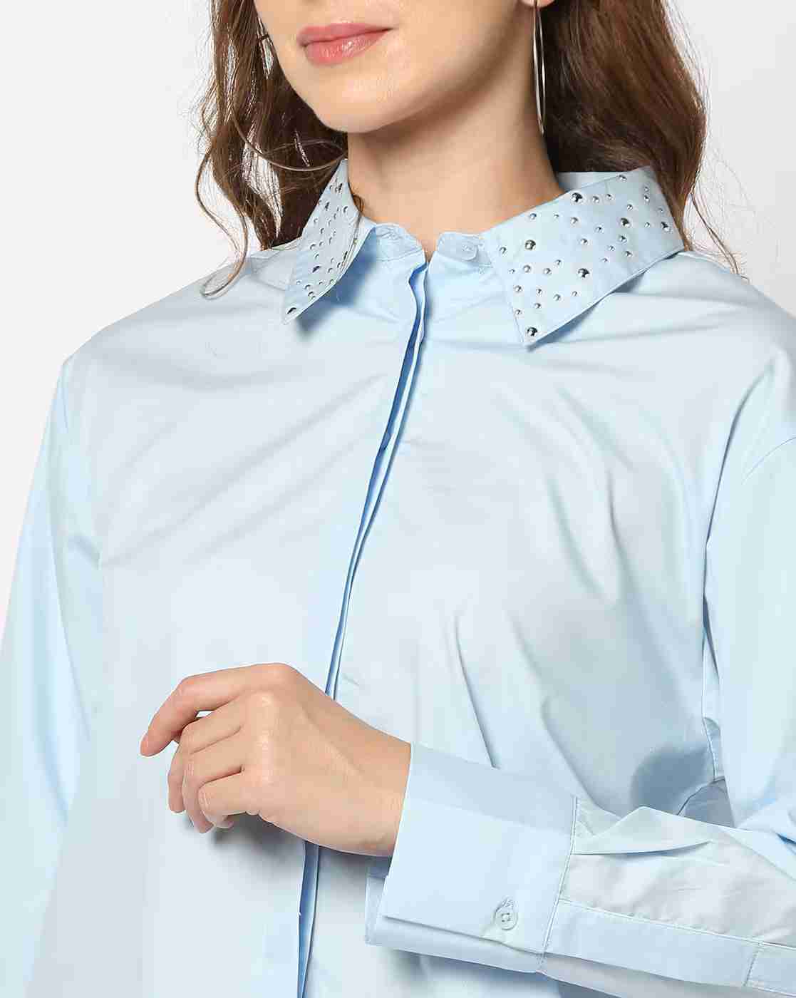DNMX | Women Regular Fit Shirt with Embellished Collar|3