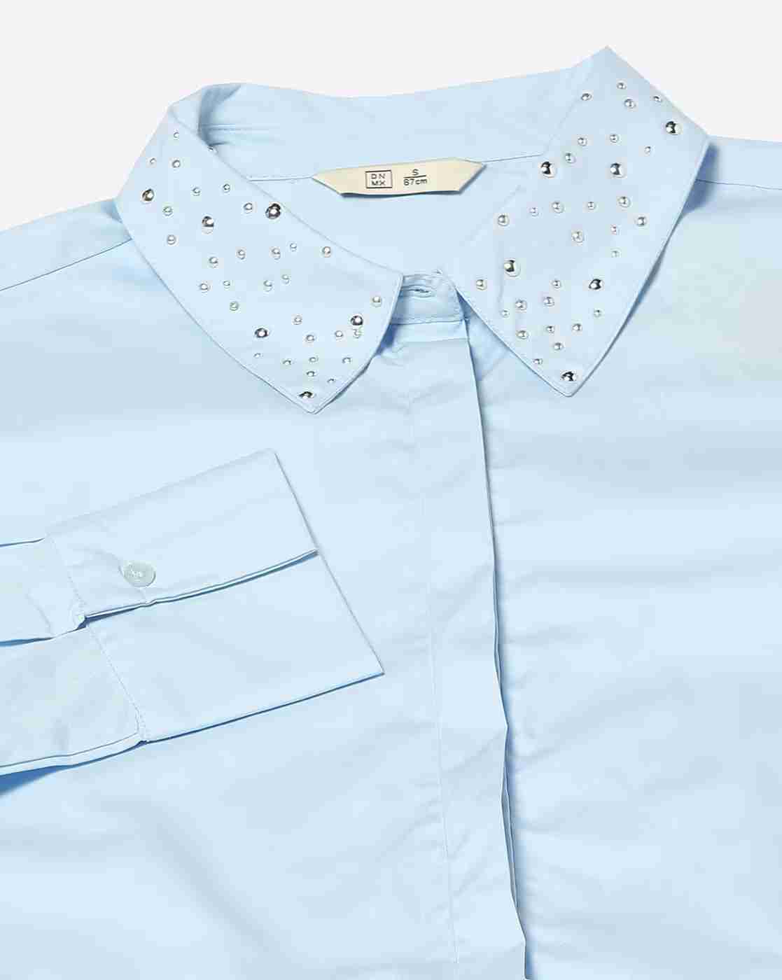 DNMX | Women Regular Fit Shirt with Embellished Collar|4