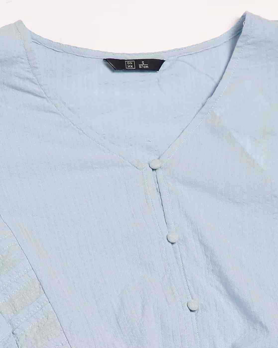 DNMX | Women Crinkled Relaxed Fit V-Neck Top|4