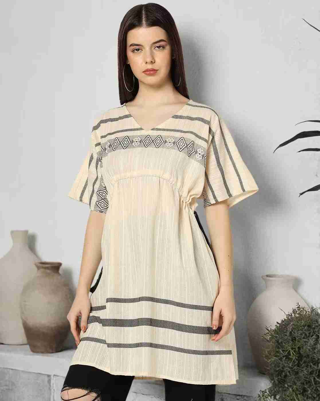 DNMX | Women Striped Regular Fit Kaftan Top|0