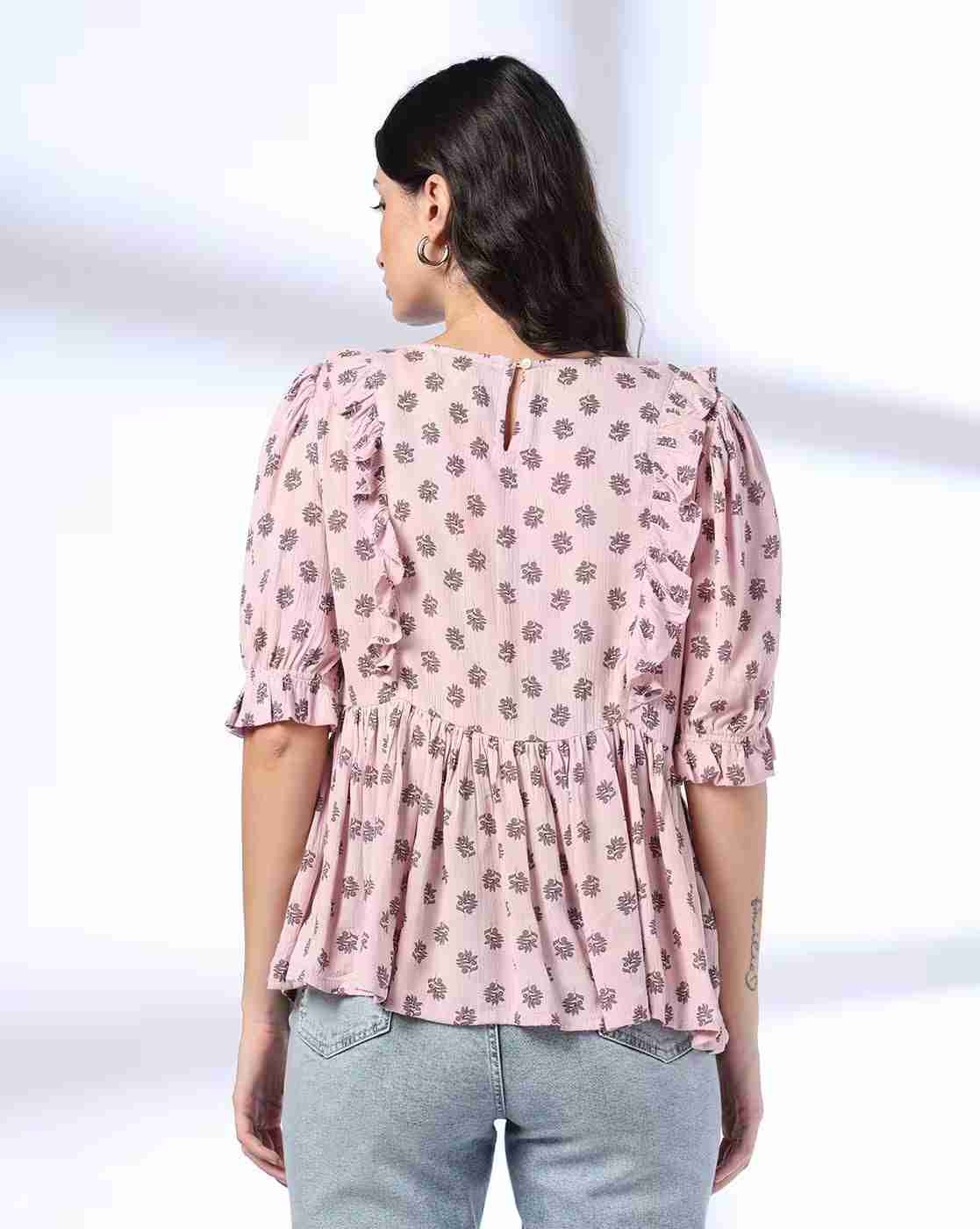 DNMX | Women Floral Print Regular Fit Smocked Top|2