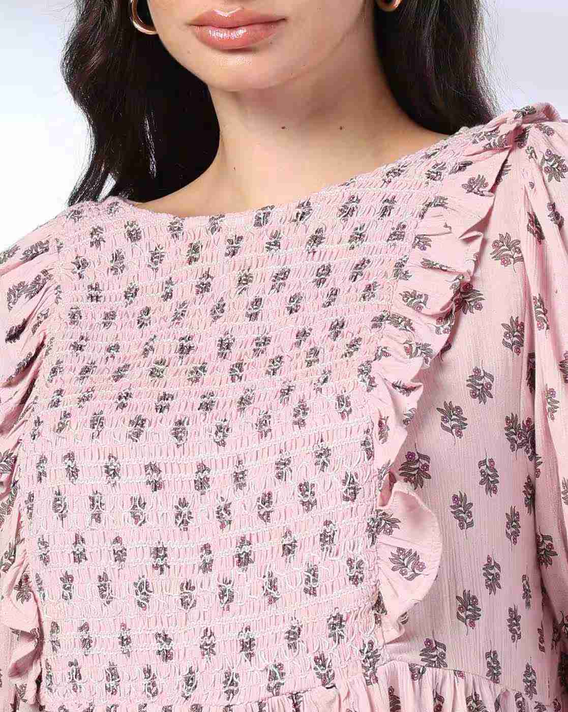 DNMX | Women Floral Print Regular Fit Smocked Top|3